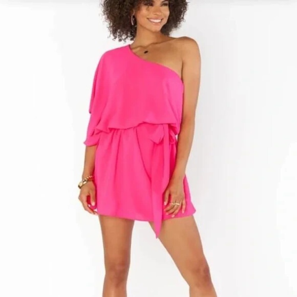 NWT | Show Me Your Mumu Trish One Shoulder Mini Dress Pink Pebble Large - $150 - Picture 2 of 6
